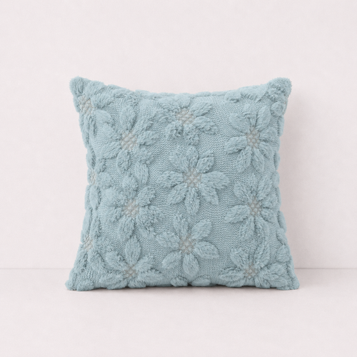 3D Sunflower Embroidery Throw Pillow Cover- Blue