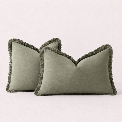 Soft Tassel Throw Pillow Cover- Olive Green