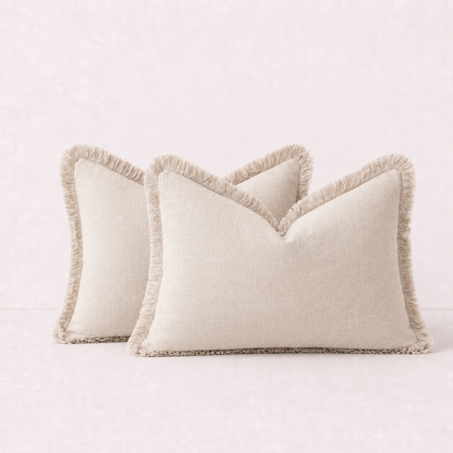 Soft Tassel Throw Pillow Cover- Beige