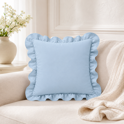 French Ruffle Cotton Pillow Cover - Light Blue
