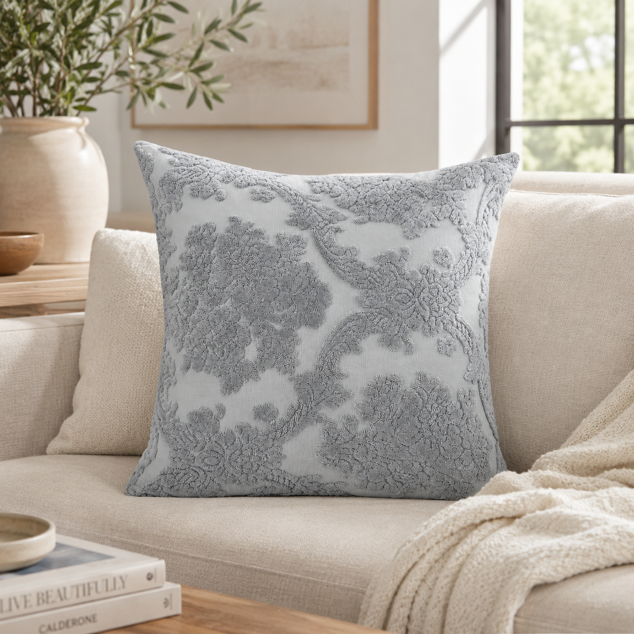 Elegant Jacquard Throw Pillow Cover -Gray