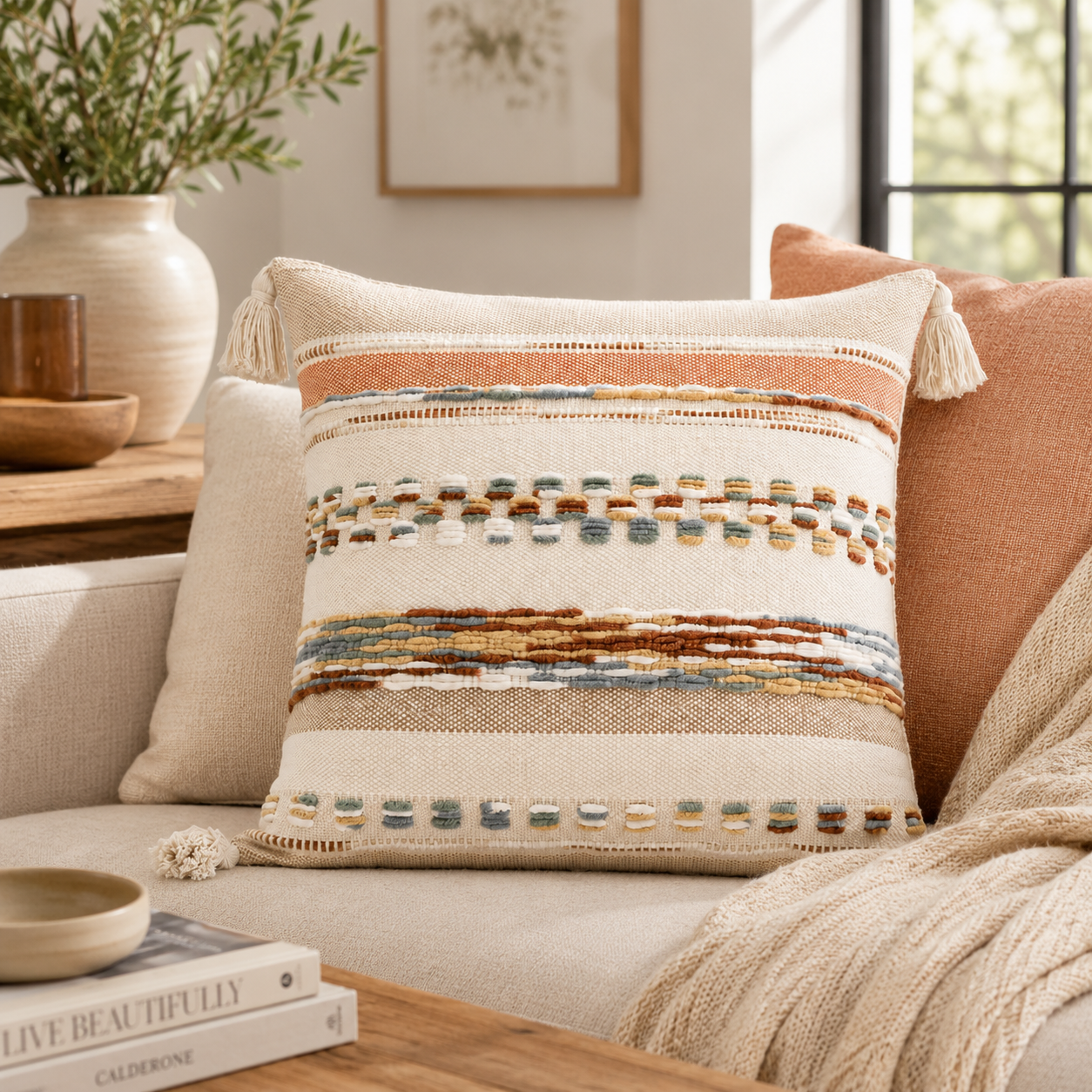 Artistic Boho Throw Pillow Cover - Pink