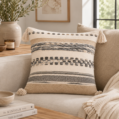 Artistic Boho Throw Pillow Cover - Grey