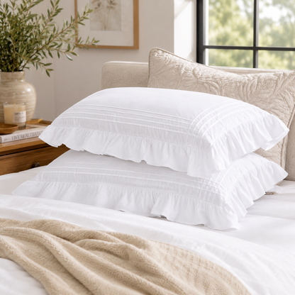 Elegant Ruffle White Pillow Cover Set