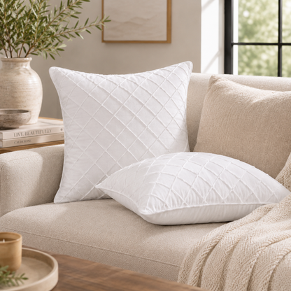 Diamond Grid Throw Pillow Cover - White