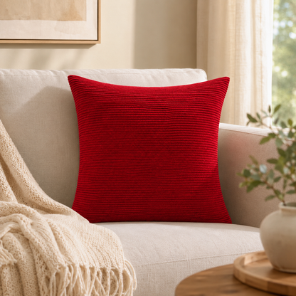 Textured Corduroy Throw Pillow Cover - Red