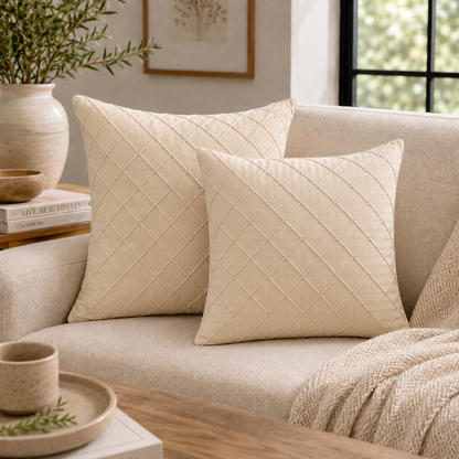 Diamond Grid Throw Pillow Cover - Beige