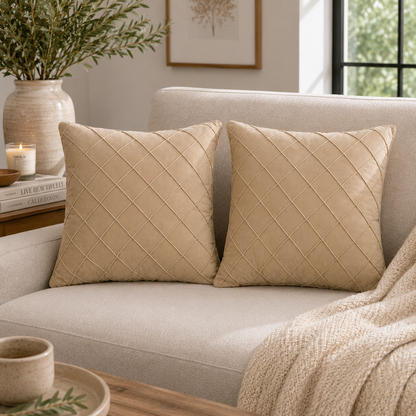 Diamond Grid Throw Pillow Cover - Milk Coffee