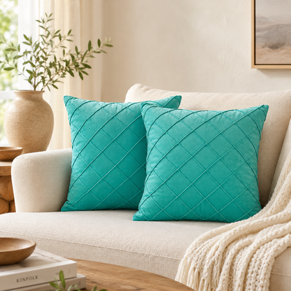 Diamond Grid Throw Pillow Cover - Light Blue
