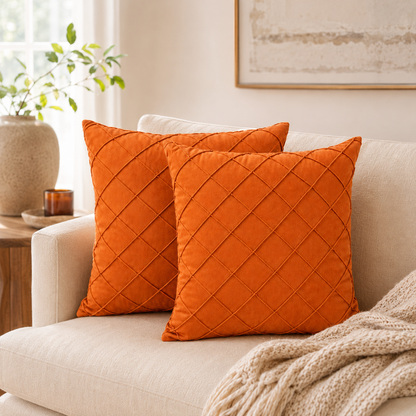 Diamond Grid Throw Pillow Cover - Orange