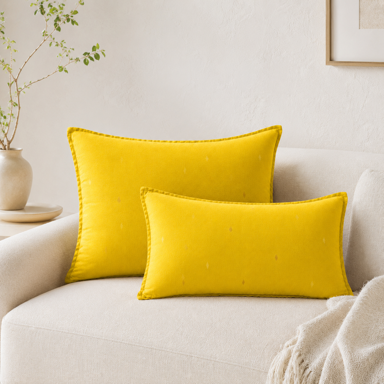 Solid Color Throw Pillow Cover Velvet - Yellow