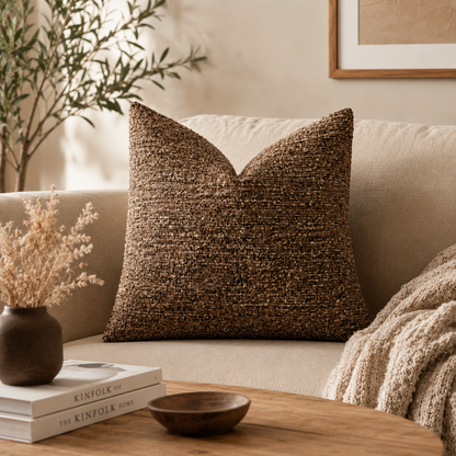 Soft Chenille Stripe Pillow Cover- Brown