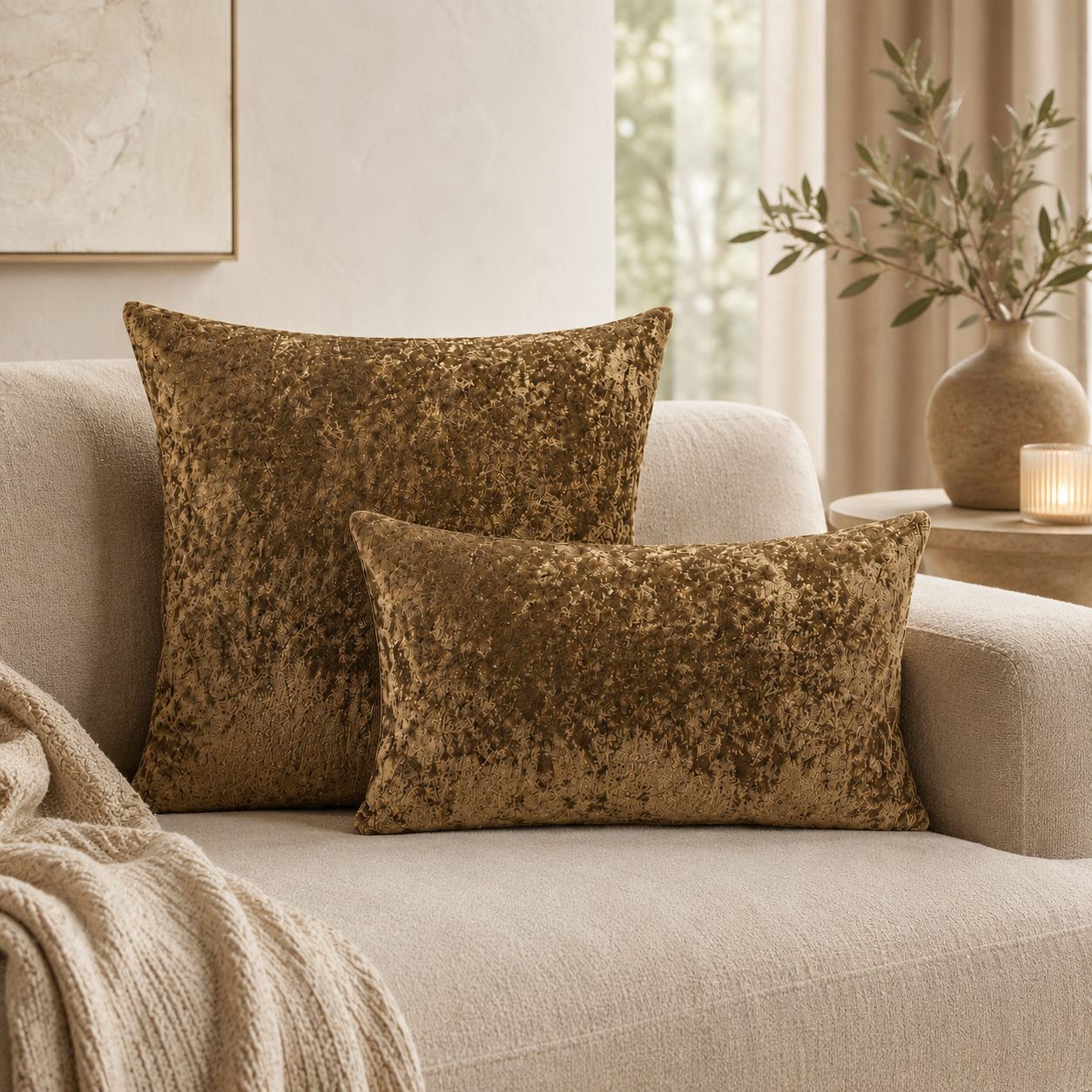 Luxury Crushed Velvet Pillow Cover - Brown
