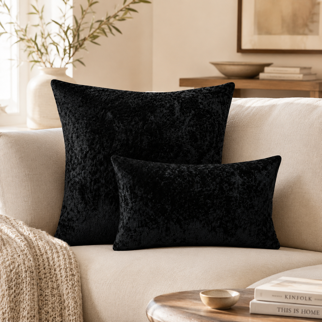 Luxury Crushed Velvet Pillow Cover - Black