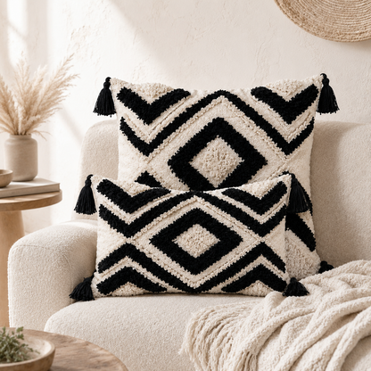 Nordic Moroccan Tufted Pillow Cover - Black
