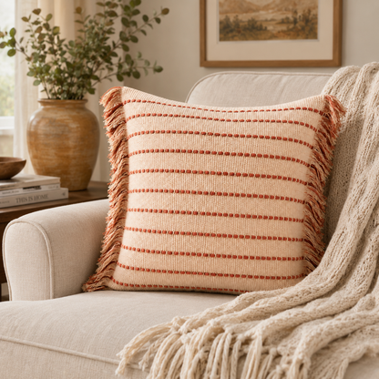 Neutral Stitch Throw Pillow Cover - Orange