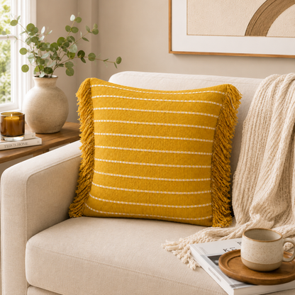 Neutral Stitch Throw Pillow Cover- Yellow