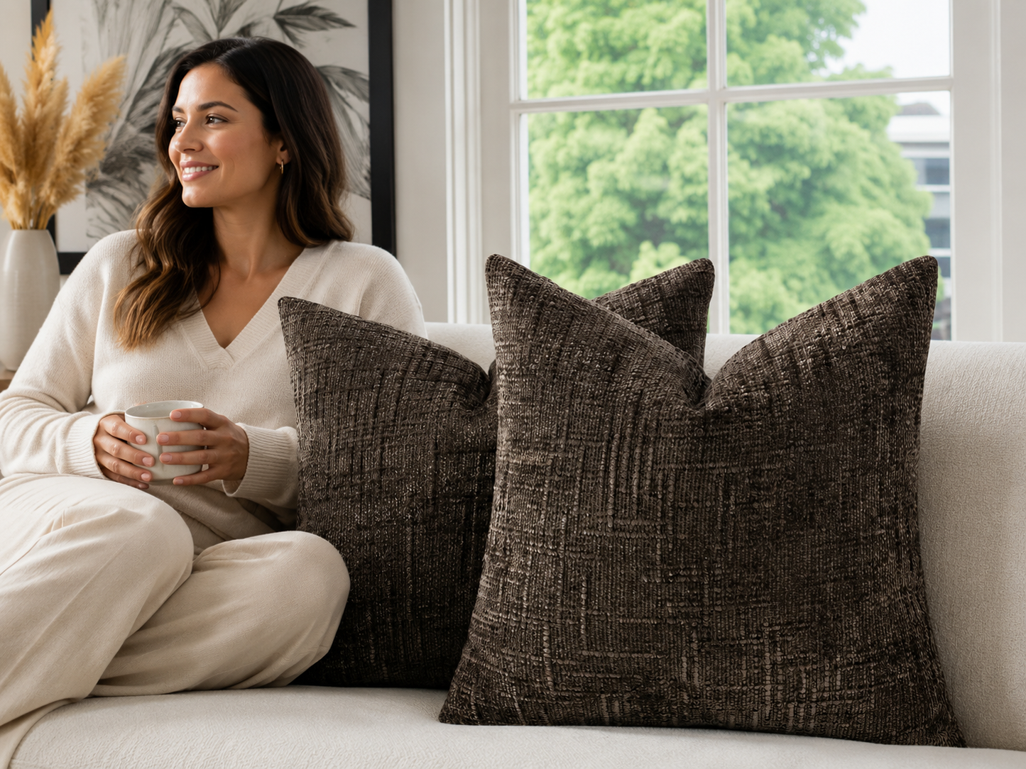 Thick Textured Slubby Couch Pillow Covers - Dark Brown