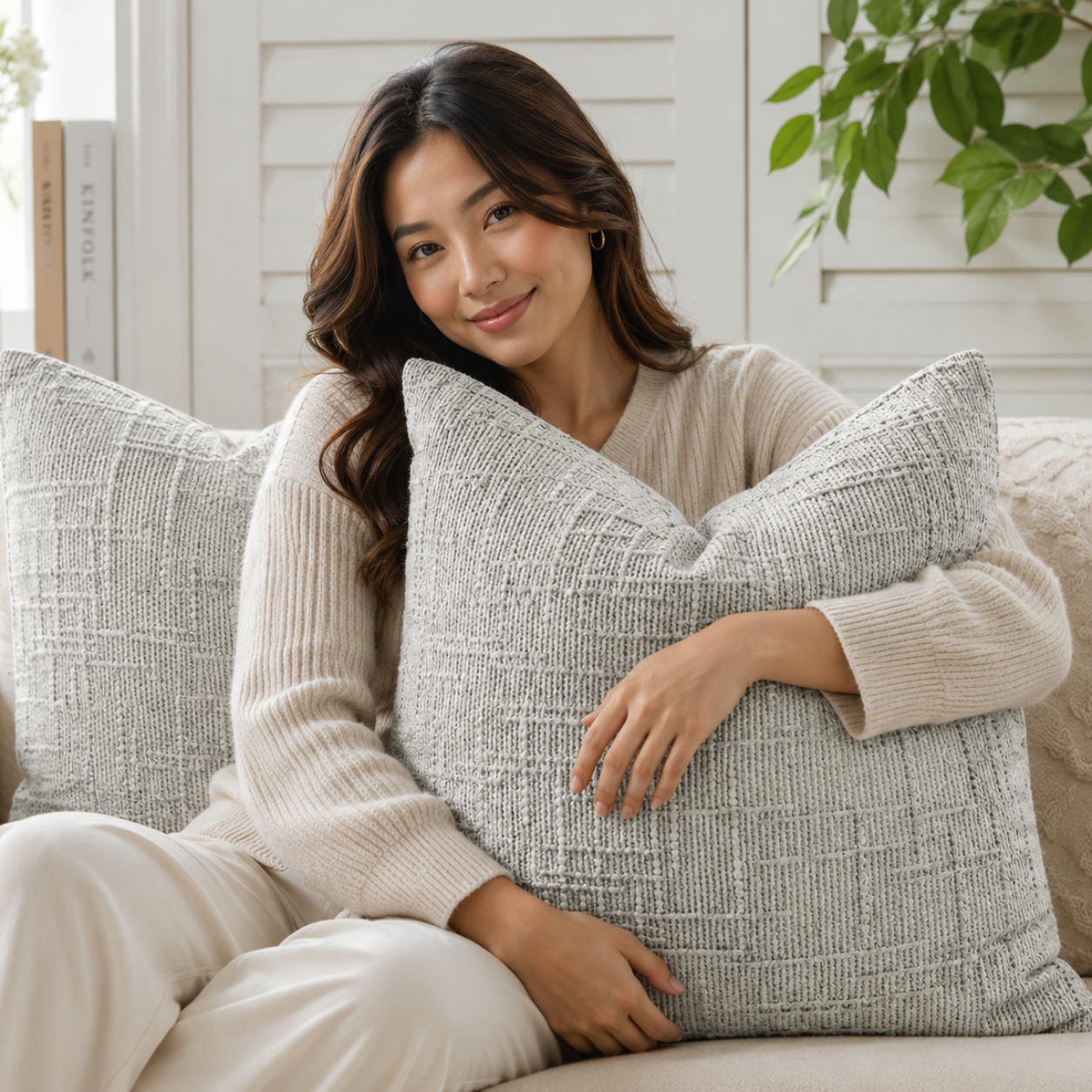 Thick Textured Slubby Couch Pillow Covers - Light Grey