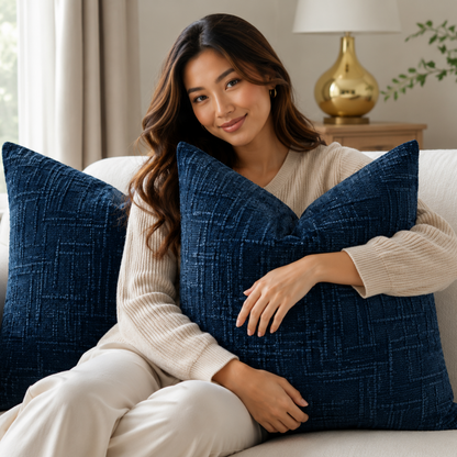 Thick Textured Slubby Couch Pillow Covers - Navy