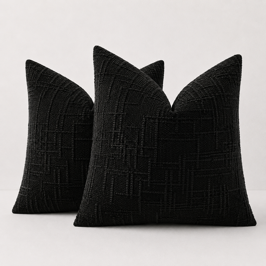 Thick Textured Slubby Couch Pillow Covers - Black