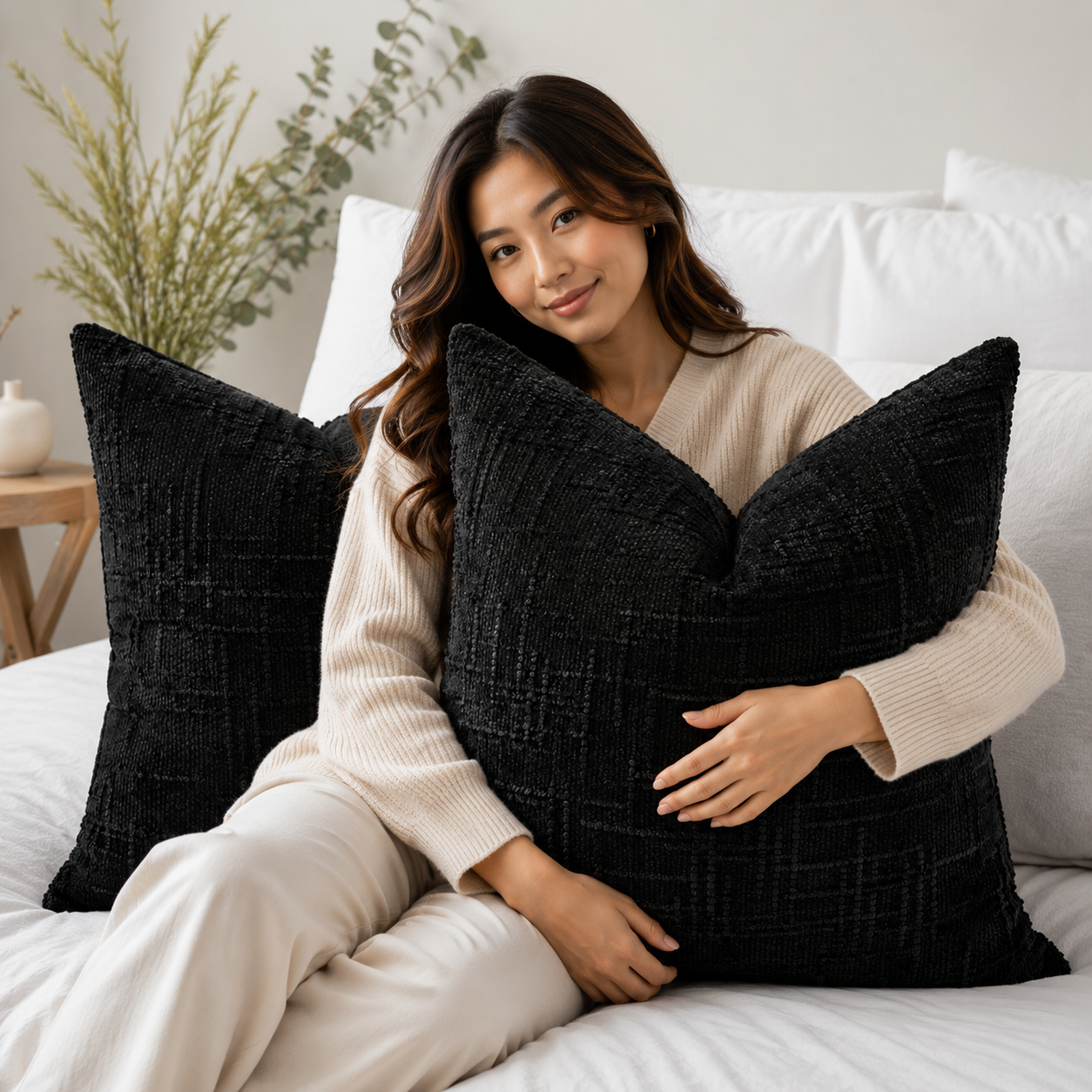 Thick Textured Slubby Couch Pillow Covers - Black