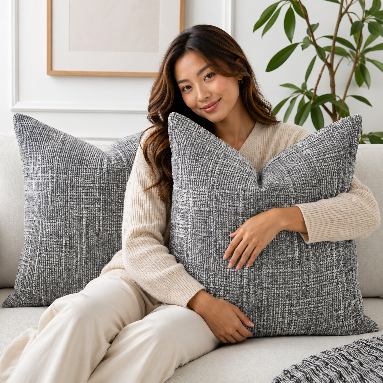 Thick Textured Slubby Couch Pillow Covers - Dark Grey