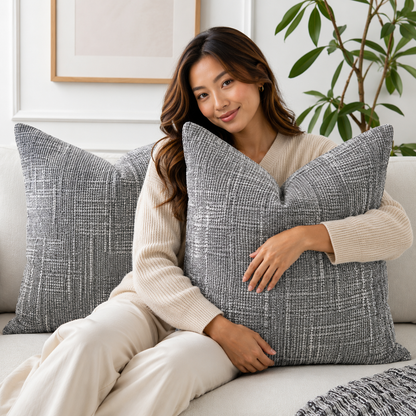 Thick Textured Slubby Couch Pillow Covers - Dark Grey