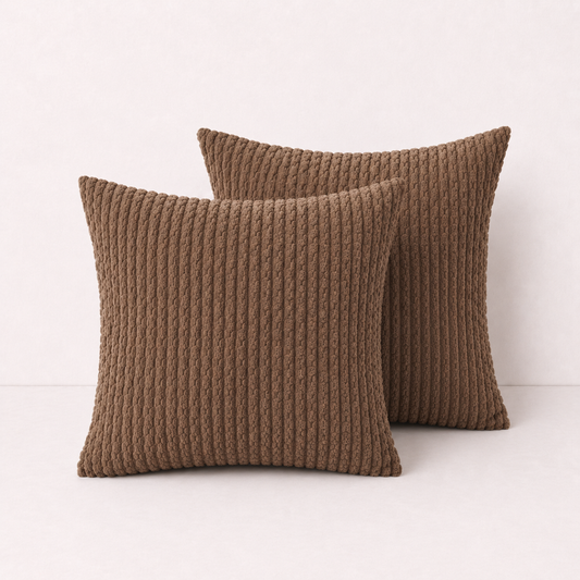 Soft Corduroy Striped Pillow Cover - Brown