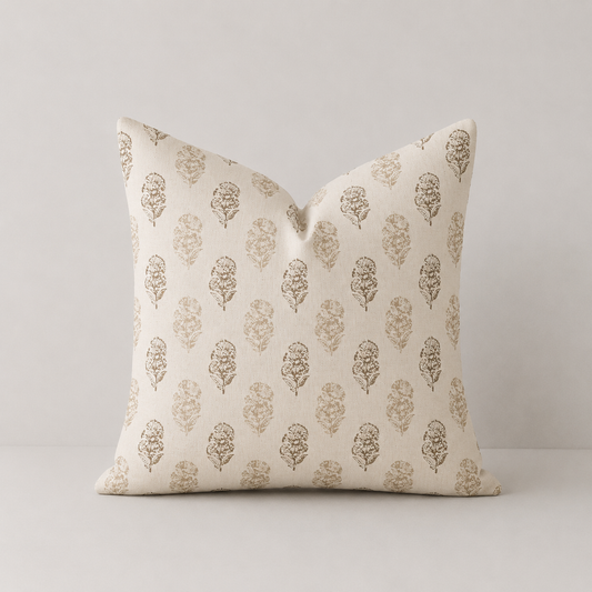 Vintage Block Print Decorative Throw Pillow Cover - Brown