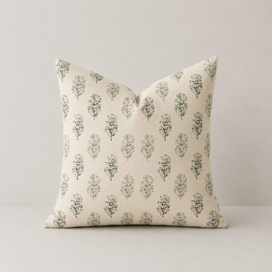 Vintage Block Print Decorative Throw Pillow Cover - Green