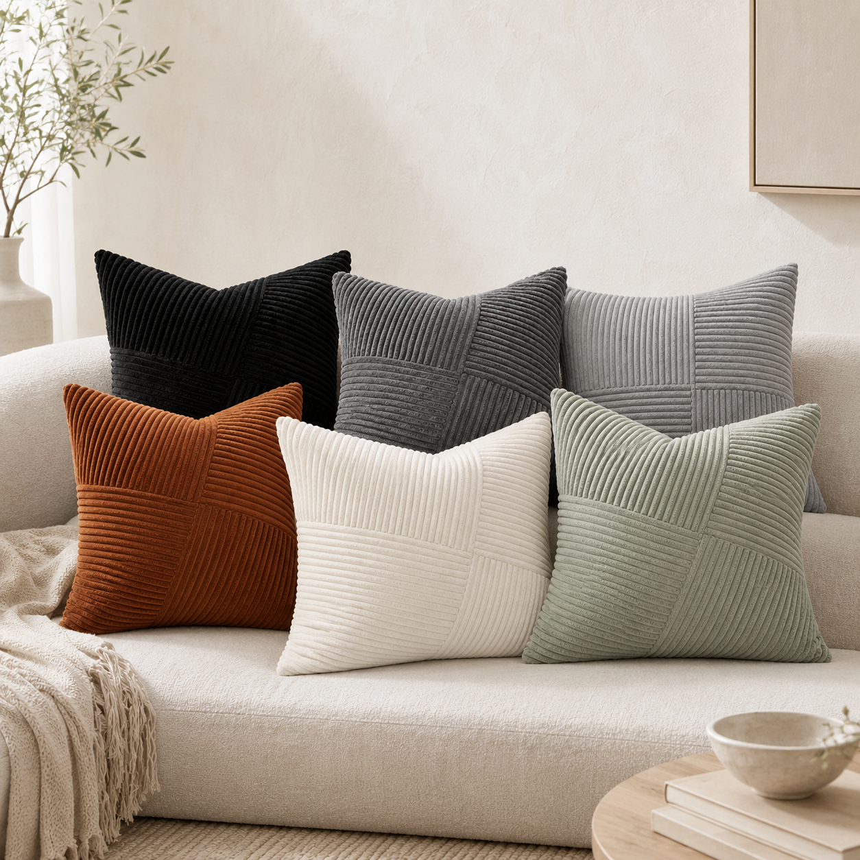 Spring Boho Corduroy Pillow Cover - Grey