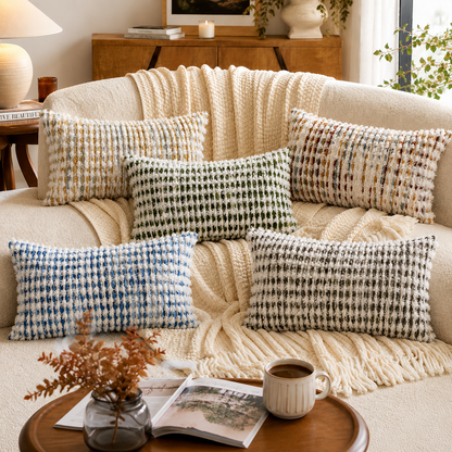 Boho Chenille Tufted Pillow Cover - Black