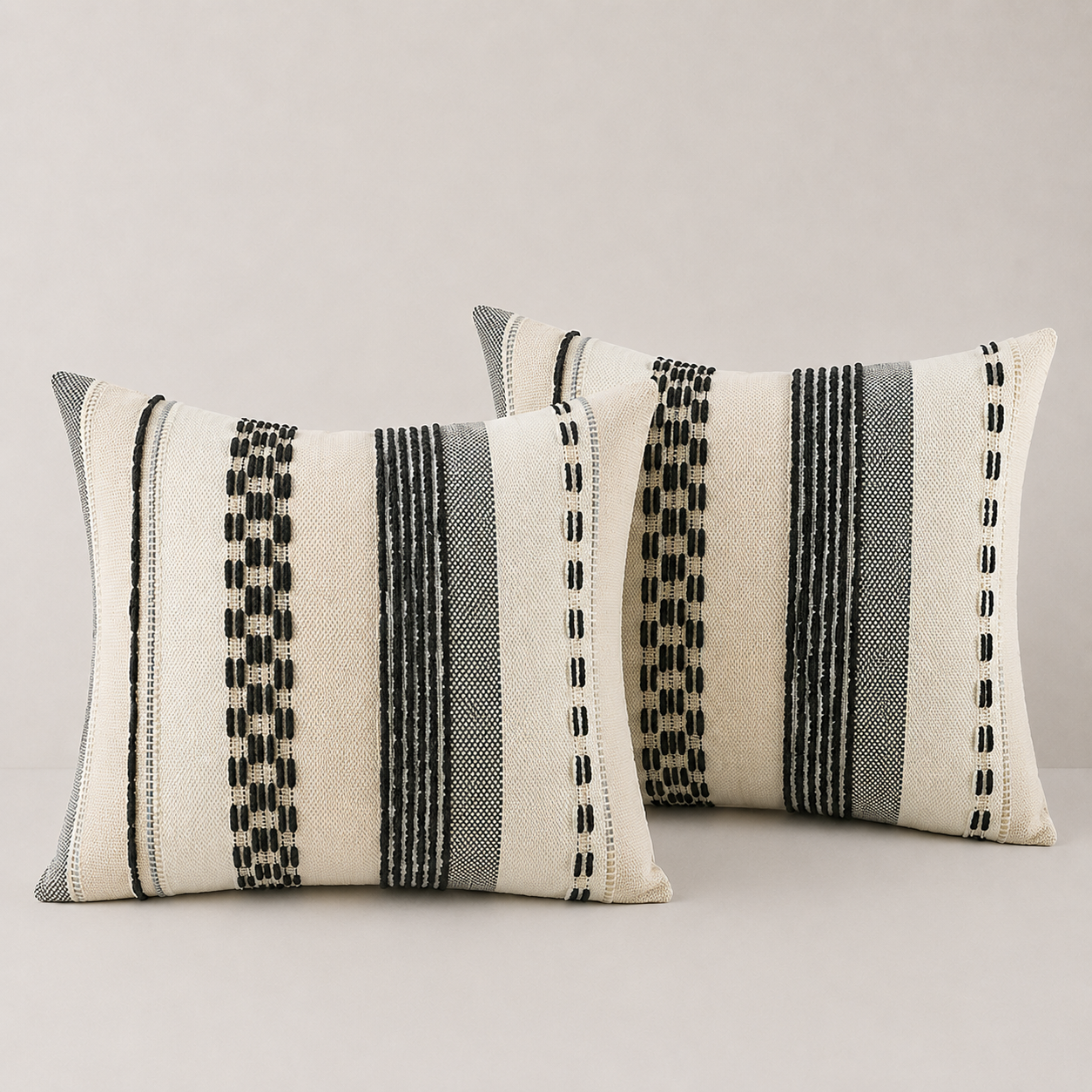 Textured Boho Chenille Pillow Cover - Black