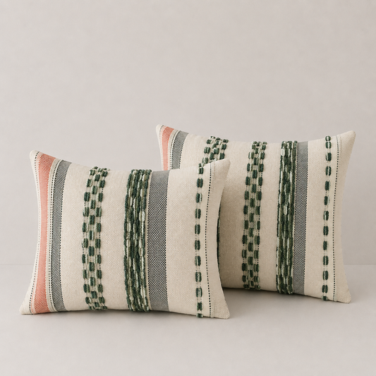 Textured Boho Chenille Pillow Cover - Dark Green