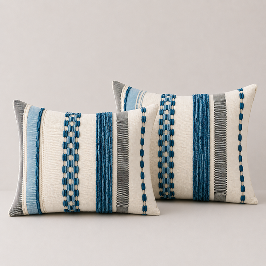Textured Boho Chenille Pillow Cover - Navy Blue