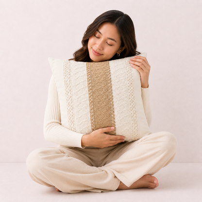 Boho Striped Woven Pillow Cover - Crochet Panel