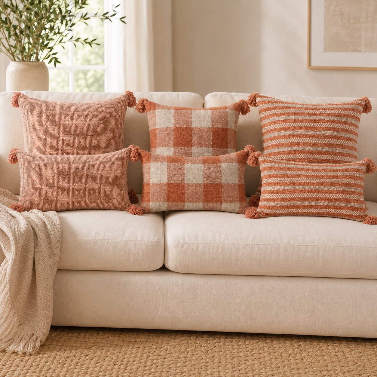 Tassel Linen Cushion Pillow Cover - Orange