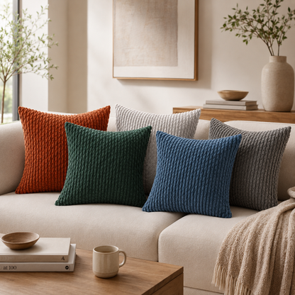 Soft Corduroy Striped Pillow Cover - Dark Green