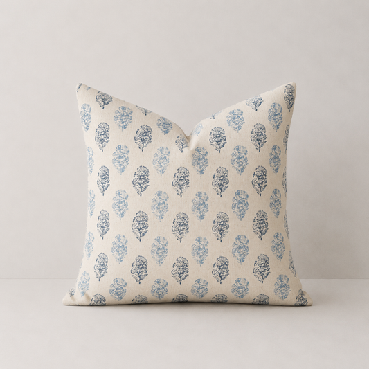 Vintage Block Print Decorative Throw Pillow Cover - Dark Blue