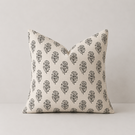 Vintage Block Print Decorative Throw Pillow Cover - Black