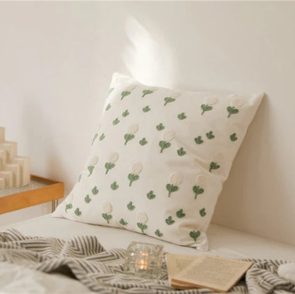 Cozy Floral Throw Pillow Cover - White