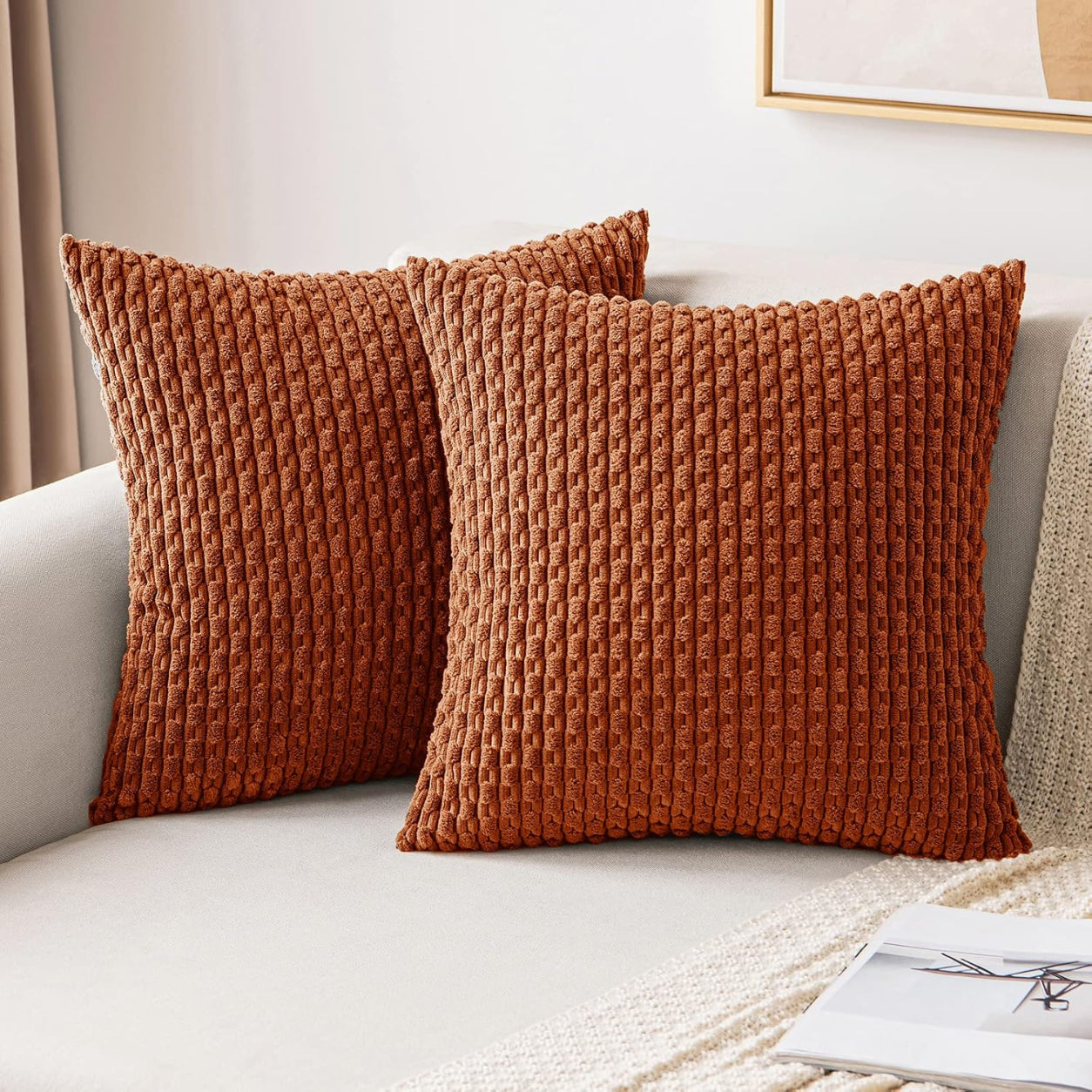 Rustic Textured Throw Pillow Covers- Orange