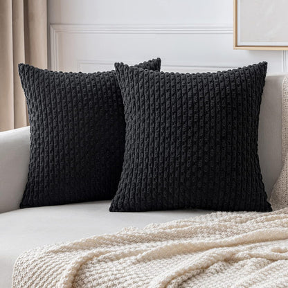 Rustic Textured Throw Pillow Covers- Black