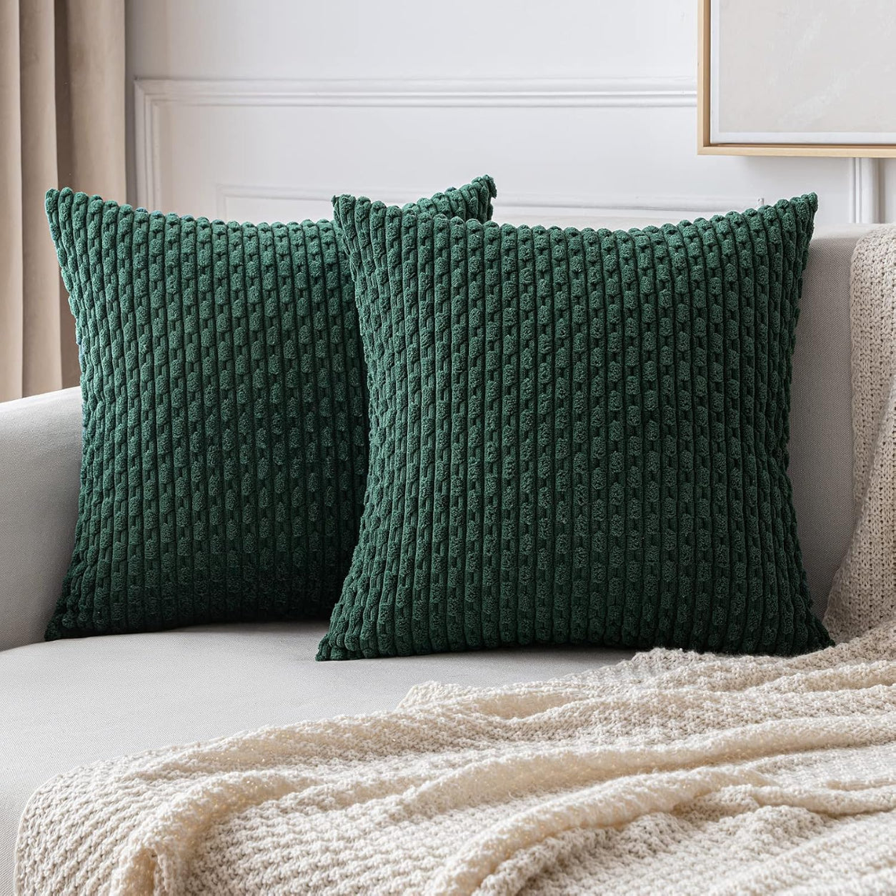 Rustic Textured Throw Pillow Covers- Green