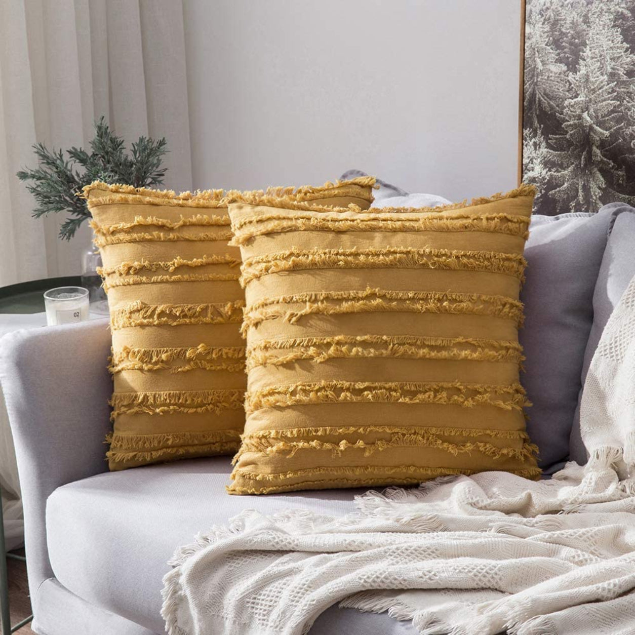 Modern Fringe Decorative Cushion Covers- Yellow
