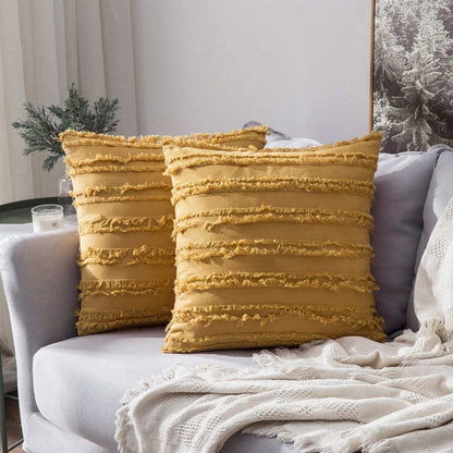 Modern Fringe Decorative Cushion Covers- Yellow