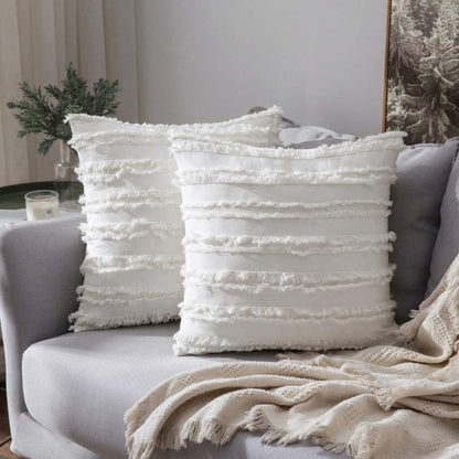 Modern Fringe Decorative Cushion Cover- White
