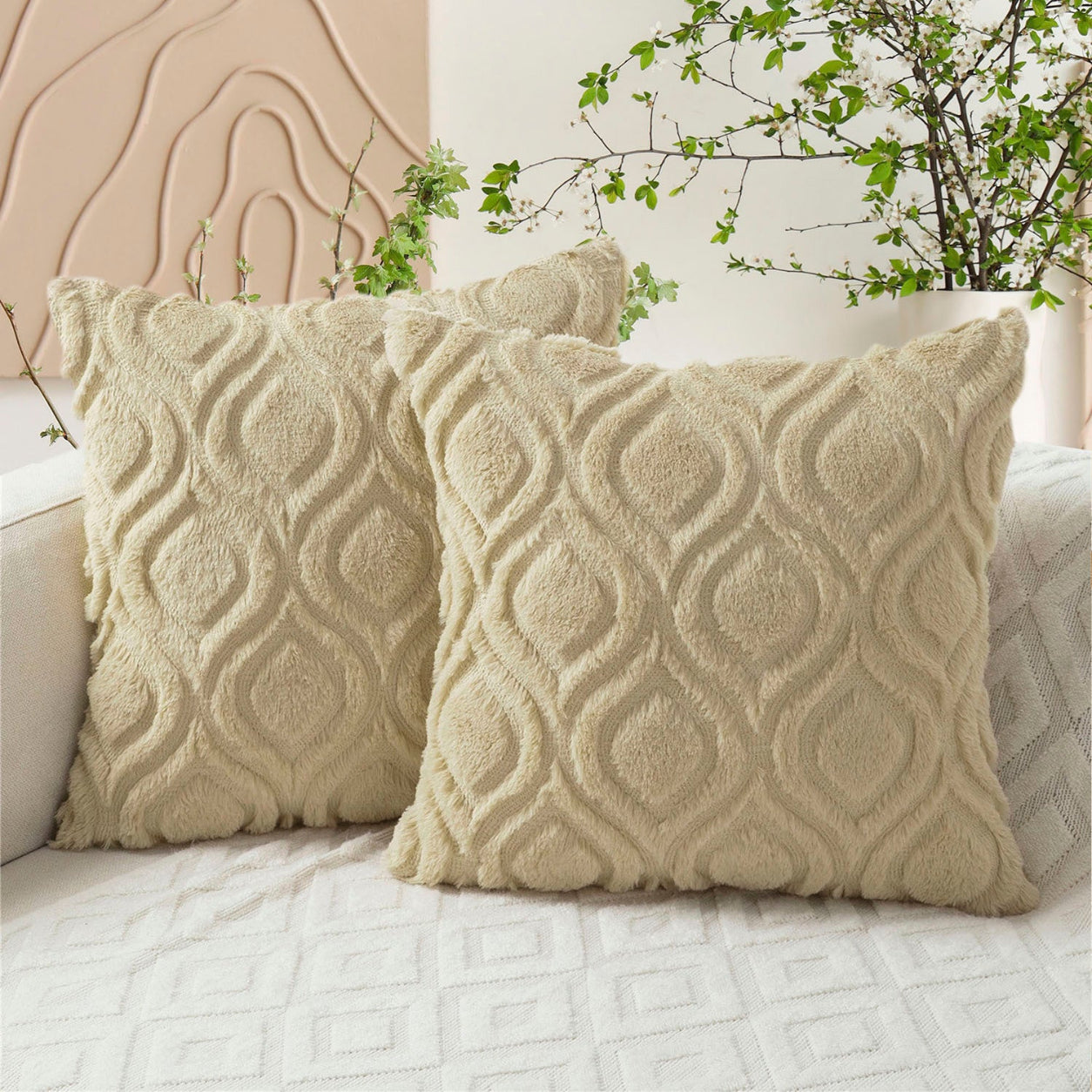 Geometric Quilted Pillow Covers- Ivory