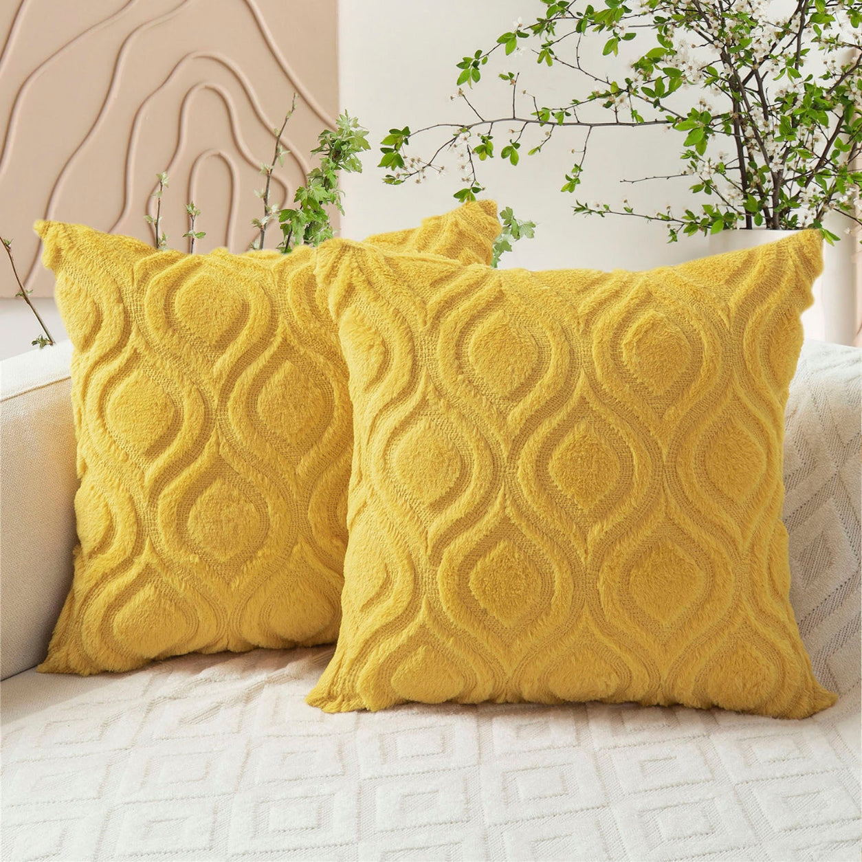 Geometric Quilted Pillow Covers- Yellow